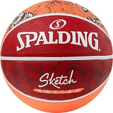 Мяч баскетбольный SPALDING Sketch Drible, р.7, 84381z, резина, красно-оранжевый