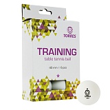 Мяч для настольного тенниса TORRES  Training 1*,  арт. TT21016, диам. 40+ мм, упак. 6 шт, белый